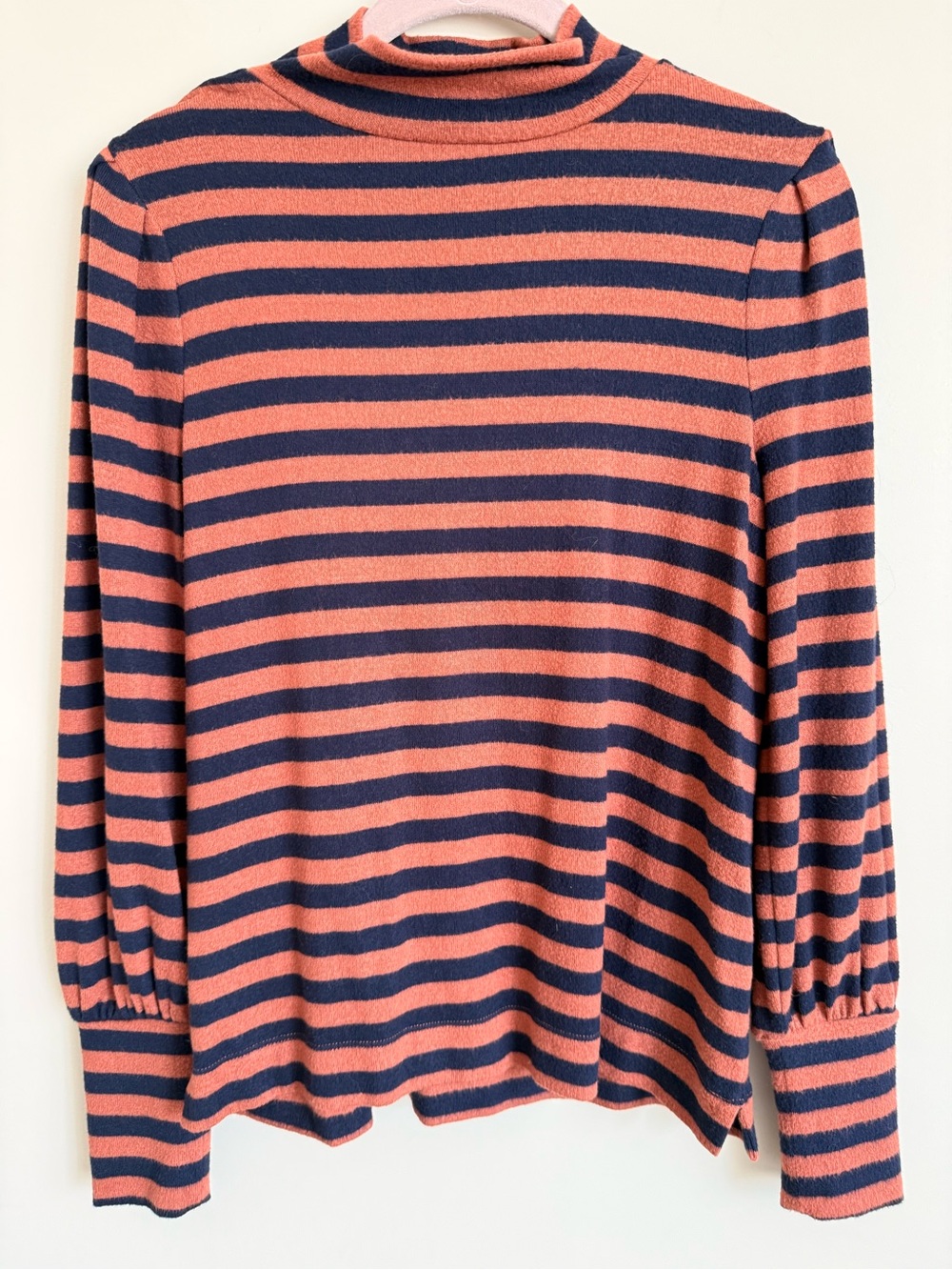 LOFT Striped Mock Neck Long Sleeve Top - Orange/Brown & Navy